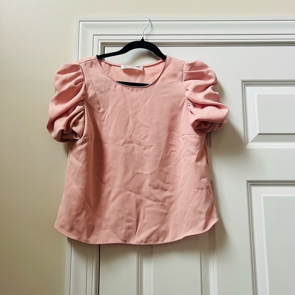 Amanda Uprichard Tops - Amanda Uprichard Blush Puff Sleeve Blouse